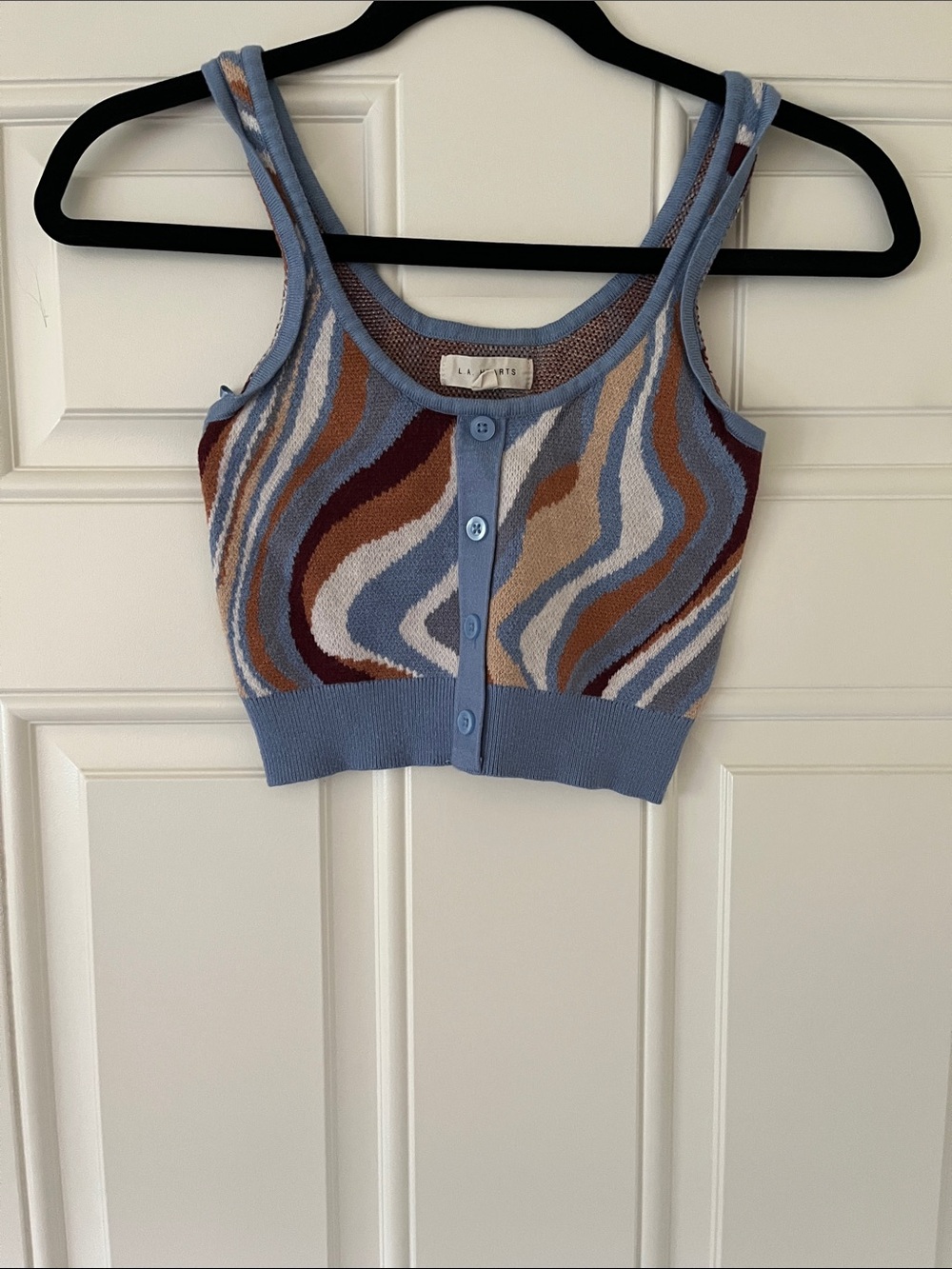 La Hearts Blue Swirl Knit Button-Front Tank Top